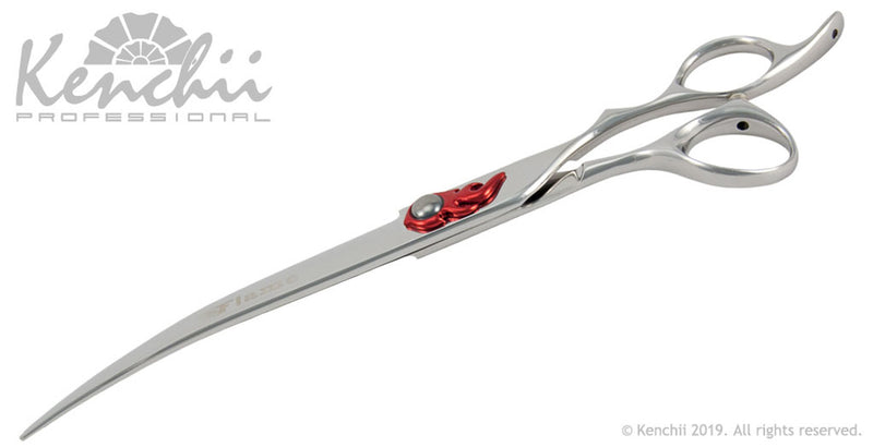 Load image into Gallery viewer, Kenchii Grooming - Flame Offset Handle 8.0 Shears / Scissors Choose Straight or Curved
