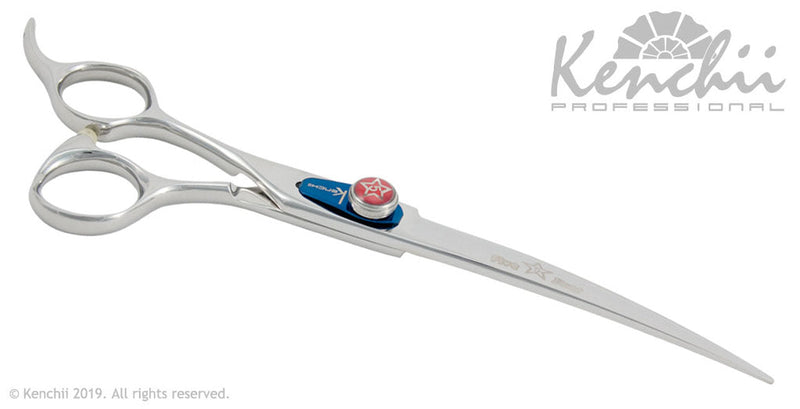 Load image into Gallery viewer, Kenchii Grooming - Lefty Five Star Offset Shears / Scissors Choose Straight or Curved and Your Size from 7.0 to 9.0
