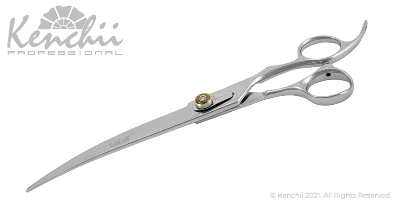 Load image into Gallery viewer, Kenchii Grooming - Lotus Offset Handle 8.0 Shears / Scissors Choose Straight or Curved
