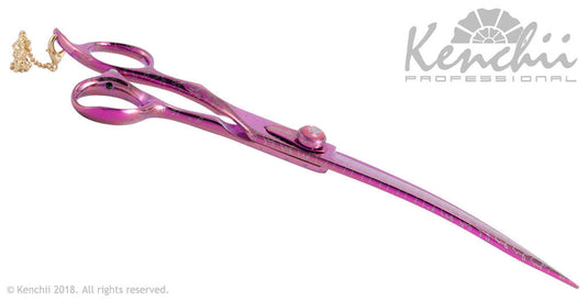 Kenchii Grooming - Lefty Pink Poodle Offset Handle 8.0 Shears / Scissors Choose Straight or Curved