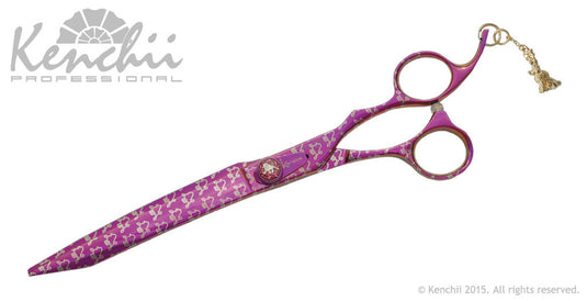 Kenchii Grooming - Lefty Pink Poodle Offset Handle 8.0 Shears / Scissors Choose Straight or Curved