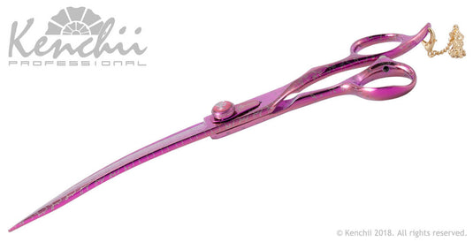 Kenchii Grooming - Pink Poodle Offset Handle 8.0 Shears / Scissors Choose Straight or Curved