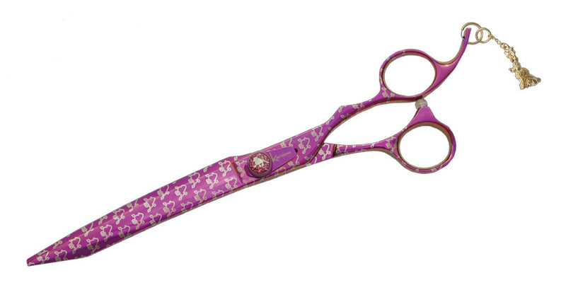 Load image into Gallery viewer, Kenchii Grooming - Pink Poodle Offset Handle 8.0 Shears / Scissors Choose Straight or Curved
