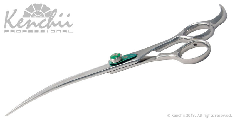 Load image into Gallery viewer, Kenchii Grooming - Mustang Offset Handle Shears / Scissors Choose Straight or Curved and Your Size from 7.5 to 9.5
