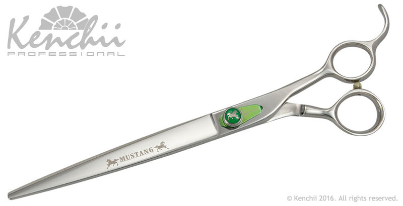 Load image into Gallery viewer, Kenchii Grooming - Mustang Offset Handle Shears / Scissors Choose Straight or Curved and Your Size from 7.5 to 9.5
