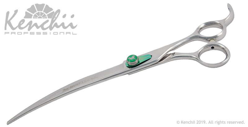 Load image into Gallery viewer, Kenchii Grooming - Mustang Offset Handle Shears / Scissors Choose Straight or Curved and Your Size from 7.5 to 9.5

