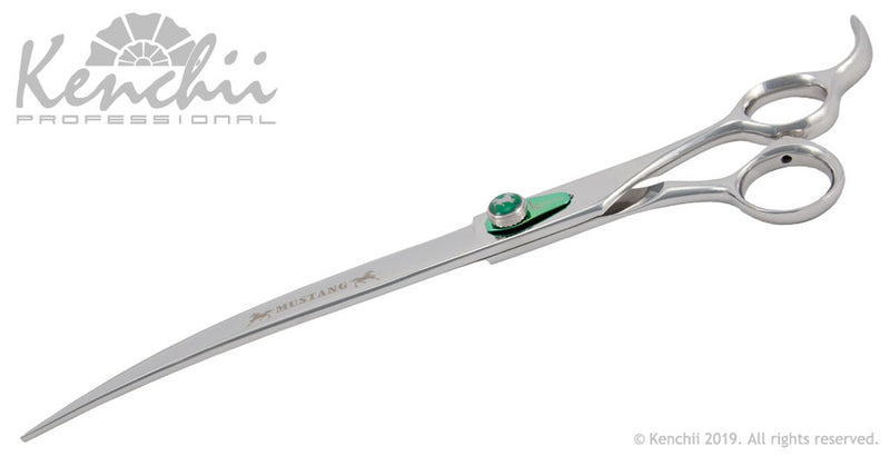 Load image into Gallery viewer, Kenchii Grooming - Mustang Offset Handle Shears / Scissors Choose Straight or Curved and Your Size from 7.5 to 9.5
