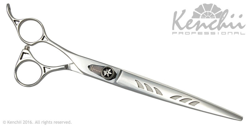 Load image into Gallery viewer, Kenchii Grooming - Lefty Shinobi Offset Shears / Scissors Choose Straight or Curved and Your Size 8.0 or 9.5

