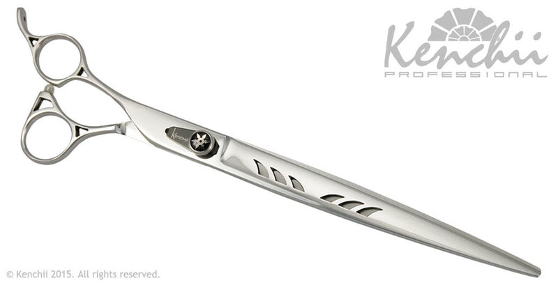 Load image into Gallery viewer, Kenchii Grooming - Lefty Shinobi Offset Shears / Scissors Choose Straight or Curved and Your Size 8.0 or 9.5
